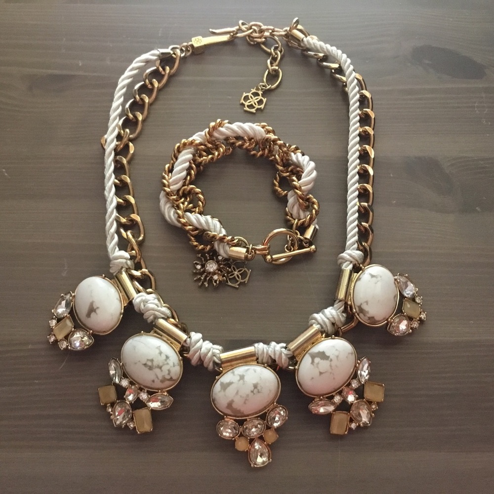 Lk New 2 pc ANN TAYLOR white rhinestone rope statement necklace & bracelet